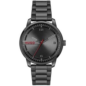 HUGO - Stamp Collection - Horloge - Zwart - Lederen/roestvrijstalen Band