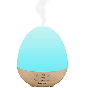 BEPER P205DIF001 Diffuser voor etherische oliën, aromadiffuser, 5 W, ultrasone technologie, ledlicht, 7 kleuren, continumodus, timer naar keuze, effect wit/hout klein