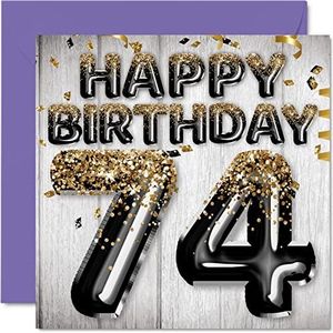 74 jaar verjaardagskaart voor mannen - ballonnen zwart goud - verjaardagskaart voor mannen 74 jaar papa opa 145 mm x 145 mm