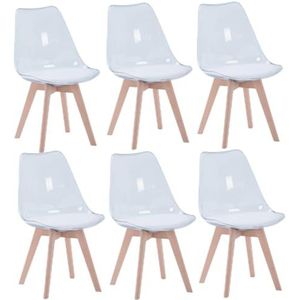 GrandCA HOME Eetkamerstoelen, set van 6, transparant, van milieuvriendelijk polypropyleen/polyurethaan, zitkussen van polyurethaan (zitkussen van polyurethaan