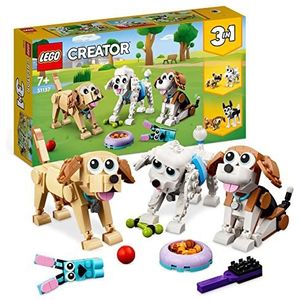LEGO 31137 Creator 3-in-1 schattige honden, teckel, mopshond, poedel, bouwspeelgoed voor kinderen vanaf 7 jaar, cadeau voor dierenliefhebbers