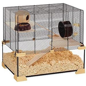 Ferplast 57056117W1 Kooi voor hamsters, muizen KARAT 60 Structuur op twee verdiepingen, glas en zwart gelakt metaal, 59,5 x 39 h 52,5 cm, S