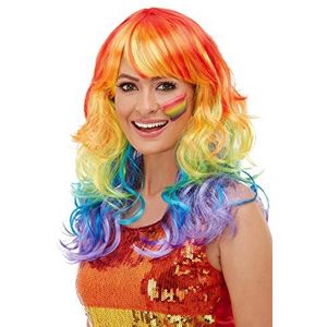 Smiffys 52026 Rainbow Glam pruik voor dames, meerkleurig