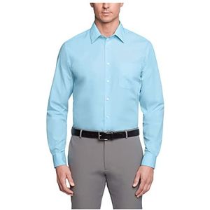 Van Heusen Heren Poplin Regular Fit Solid Point Collar Dress Shirt, Mist, 40 cm Neck 96-37 cm Mouw, Blauw