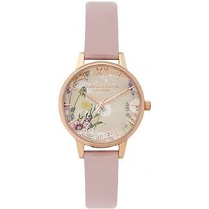 Olivia Burton Analoog kwartshorloge voor dames met leren band ""veganistisch"" roze - OB16SG04, Rozengoud., Armband