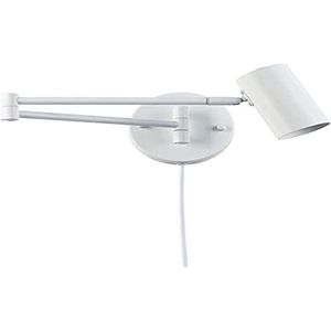 BarcelonaLED Wandlamp met scharnierarm, draaibaar, wit en kabel met stekker en schakelaar, leeslamp, E27-fitting voor woonkamer, slaapkamer, nachtkastje, hoofdeinde