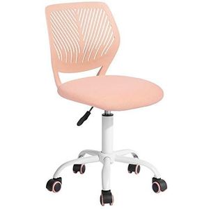 FurnitureR Kleurrijke bureaustoel - Modern en verstelbaar design - Armloze draaibare computerstoel - Voor kinderkamer, thuiskantoor - Perzikroze M