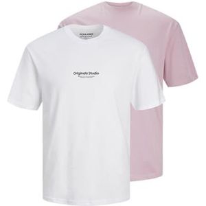 JACK & JONES T-shirt pour homme, Blanc vif/paquet : w. Pink Nectar, S