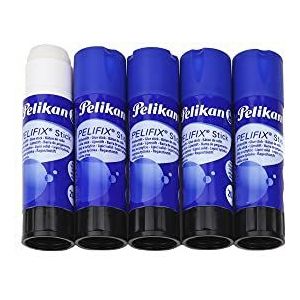 Pelikan Pelifix Lijmstick 20 g, transparante lijm, oplosmiddelvrij, wasbaar, veilig voor kinderen, voor school, knutselen, karton en foto's, 5 stuks
