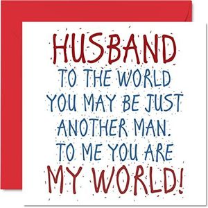 Mooie verjaardagskaarten voor echtgenoot – Husband You Are My World – verjaardagskaart van een vrouw, verjaardagscadeau 145 mm x 145 mm, wenskaart voor mannen