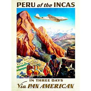 Travel Tourism Peru South America Plane Mountain Inca Ruin MACCHU Picchu 30x40 cm Fine Art Print Art Poster by Wee Blue Coo Prints Reis Peru SUD Amerika vliegtuig berg kunstdruk