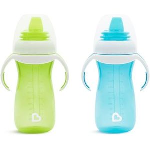 Munchkin lekvrije beker voor een soepele overgang met deksel, voor peuters en baby's, waterdicht, BPA-vrij, 296 ml, blauw, 2 stuks, voor 9 maanden en ouder.