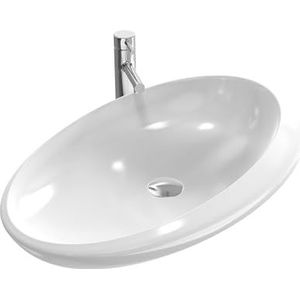 EMKE Lavabo ovale à poser - 49 x 31 x 15 cm - Petit lavabo pour toilettes d'invités - En céramique - Blanc