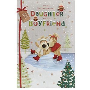 Boofle Kerstkaart voor meisjes en vrienden met envelop - schattig design met paar Boofle schaatsen