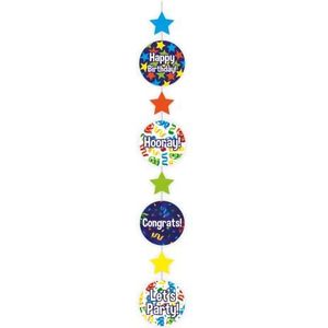 Hangende decoratie, Happy Birthday, 6 stuks