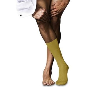 FALKE Heren nr. 10 ademende sokken katoen lichte glans versterkt platte naad fijn geribbelde tenen effen elegant voor kleding en werk 1 paar, geel (Nugget 1222)