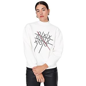 TRENDYOL Sweat-shirt à col haut avec slogan pour femme, ecru, XS