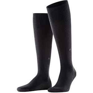 Burlington Heren Leeds lange sokken, ademend, klimaatregulerend, geurremmend, wol, katoen, dun, versterkt, zacht, platte teennaad voor dagelijks gebruik en werk, 1 paar, Zwart (Zwart 3000)