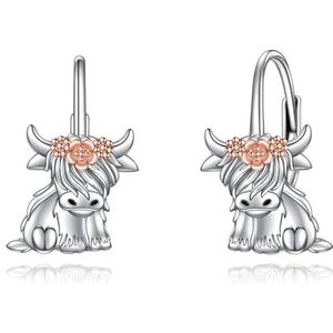 VONALA Hooglandkoe oorbellen van 925 sterling zilver, hypoallergene oorbellen, verjaardagscadeau voor vrouwen, tieners, meisjes, sterling zilver, geen edelsteen, Sterling zilver, Geen edelsteen