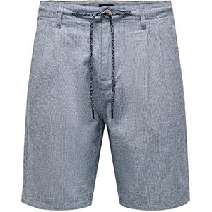ONLY & SONS Onsleo Life Linen Mix Stripe 0044 Shorts voor heren, Navy Blauw
