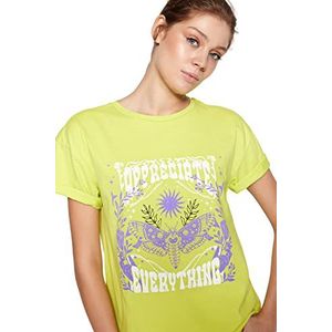 Trendyol T-shirt en tricot à col rond pour femme Coupe décontractée, vert citron, S