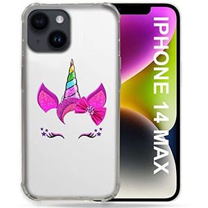 Transparante beschermhoes voor iPhone 14 Plus (6,7 inch), eenhoorn, glitter