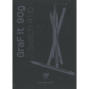 Clairefontaine - Graf It schetsblok gelijmd (80 vellen) - DIN A5 tekenpapier, 90 g/m², zwarte omslag, microgeperforeerde vellen van bovenaf gelijmd
