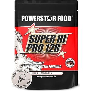 Powerstar SUPER HI PRO 128 1 kg | Multicomponent eiwitpoeder | Hoogst mogelijke biologische waarde | Proteïnepoeder met 80% proteïne S.s. | Geproduceerd in Duitsland | Stracciatella