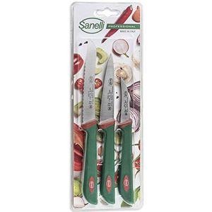 Sanelli Set van 3 fruit- en groentemesjes: multifunctioneel mes 10 cm - tomaat 12 cm - groenten 6 cm