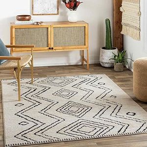 Surya Argel Geometrisch Scandinavisch tapijt, groot tapijt voor woonkamer, eetkamer, slaapkamer, keuken, tapijt, bohemien chic, modern berbere, laagpolig tapijt, 160 x 213 cm, antracietgrijs en beige