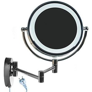 HIMRY® KXD3129-10 x cosmetische led-wandspiegel, 20,5 cm, EU-stekker, 10 x vergroting, verlichte make-upspiegel, make-up, scheren, spiegel, arm, verstelbaar, dubbelzijdig, badkamerspiegel, KXD3129-10x