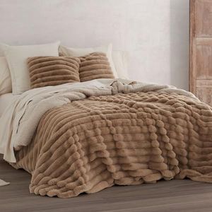 Burrito Blanco Fleece wintersprei voor bed 135 cm (+ maten beschikbaar) | Design 438 | camel kleur (230 x 260 cm)