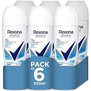 Rexona Advanced Protection Roll-On Deodorant voor dames, Cotton Dry 72 uur, 50 ml, 6 stuks