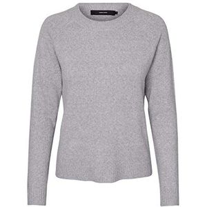 Vero Moda Vmdoffy LS Damesblouse met ronde hals, Lichtgrijs gespikkeld