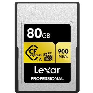 Lexar CFexpress LCAGOLD080G-RNENG Professionele geheugenkaart, 80 GB, type A Gold-serie, tot 900 MB/s afspelen, 8K video in bioscoopkwaliteit, VPG 400