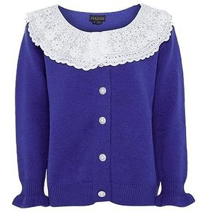 Naemi Schattig damesvest met kant poppenhals acryl blauw maat M/L trui, M, blauw, M, Blauw