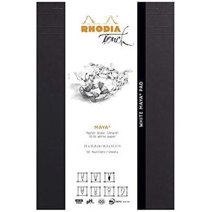 RHODIA Touch 116104C - White Maya Pad A4+ - 50 vellen - Clairefontaine Maya Uni wit 120 g/m - voor kalligrafie en nauwkeurig tekenen met potlood, liner, veer