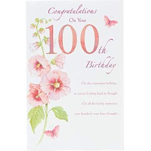 Verjaardagskaart voor 100 jaar, verjaardagskaart voor vrouwen, delicaat roze bloemenpatroon