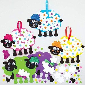 Baker Ross AX830 Pluizig schaap bloem decoratieset 5 stuks unisex decoratie perfect voor kinderen knutselprojecten ideaal voor schooltaken