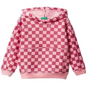 United Colors of Benetton Sweat à capuche pour filles et filles, Tableaux rose saumon et rose 63n, 18 mois