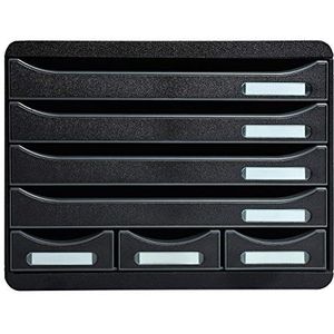 Exacompta - 307714D - Store-Box - corpus met 7 laden, 4 laden voor DIN A4+ en 3 mini-laden - buitenafmetingen: diepte 27 x breedte 35,5 x hoogte 27,1 cm - zwart/zwart glanzend