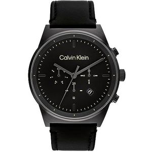 Calvin Klein 25200298 Herenhorloge, analoog, kwarts, met leren band, zwart, Zwart