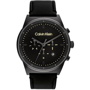 Calvin Klein 25200298 Herenhorloge, analoog, kwarts, met leren band, zwart, Zwart