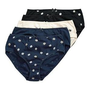 Ulla Popken Midislips, 5-pack, Blumen/Effen Midi-slip met bloemen, dames, 5 stuks, zwart.