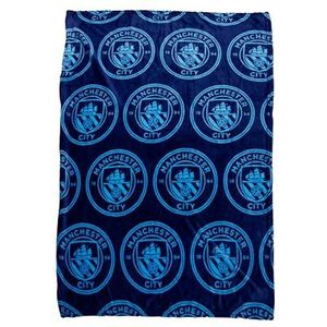Officiële Manchester City FC Character World fleecedeken, voetbalwapenpatroon, warm en super zacht, perfect voor thuis, slaapkamer, pyjamafeestjes en camping