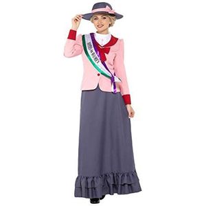 Smiffy's Luxe Victoriaans suffragette-kostuum, grijs en roze, M - maat 40-42