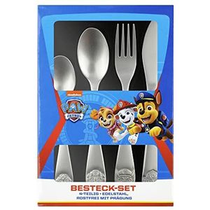 p:os Paw Patrol 4-delig kinderbestek van roestvrij staal met mes, vork, eetlepel en dessertlepel, vaatwasmachinebestendig