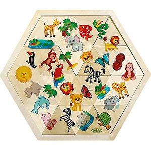 Hess 14929 houten tafelspel zeshoekig met 24 delen, jungle-serie voor kinderen vanaf 3 jaar, handgemaakt, cadeau voor verjaardag, Kerstmis of Pasen