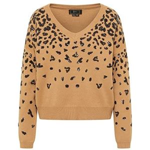FENIA Pull tricoté pour femme, Camel noir, XL-XXL