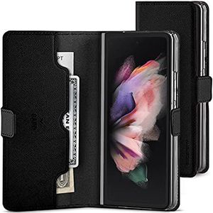 GOOSPERY Beschermhoes voor portemonnee, compatibel met Galaxy Z Fold 3, volledige afdekking met kaarthouder, binnen, hoogwaardig PU-leer, veilige sluiting door magnetische sluiting (zwart)